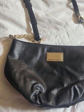 Juicy Couture Small Crossbody, Black Leather Shoulder Bag with Gold Hardware